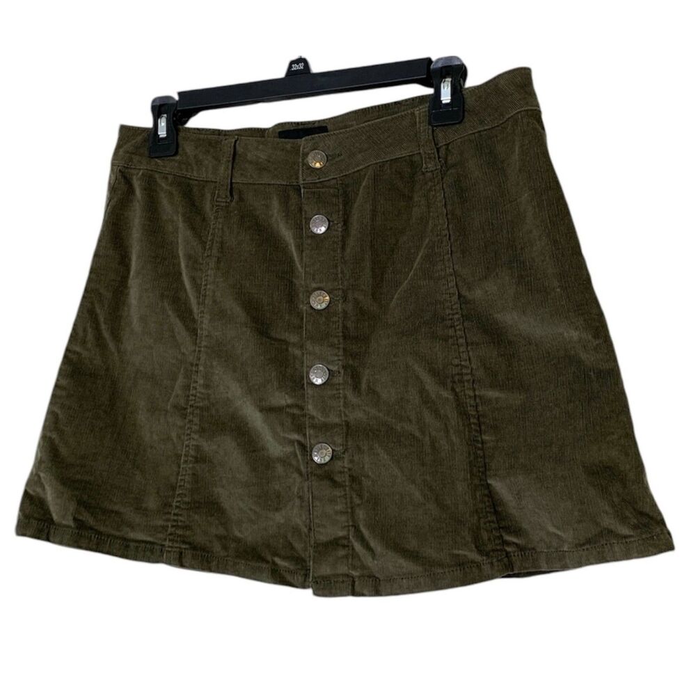 Celebrity Pink Green Corduroy Mini Skirt Women's Size Large Button Up Neutral